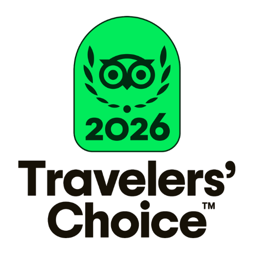 Green badge logo with owl and '2026 Travelers' Choice' text.